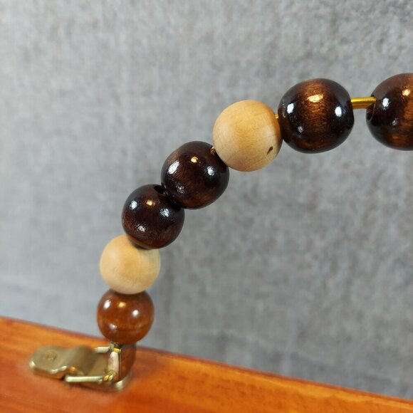 Handmade Wooden Purse With Nature-Inspired Wolf & Landscape Artwork Beaded Handl - Picture 11 of 16